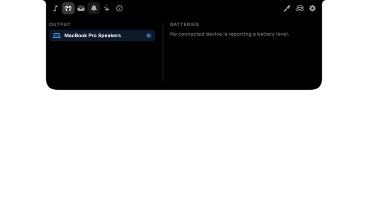 Isle expanded from the MacBook notch to show device and audio output controls